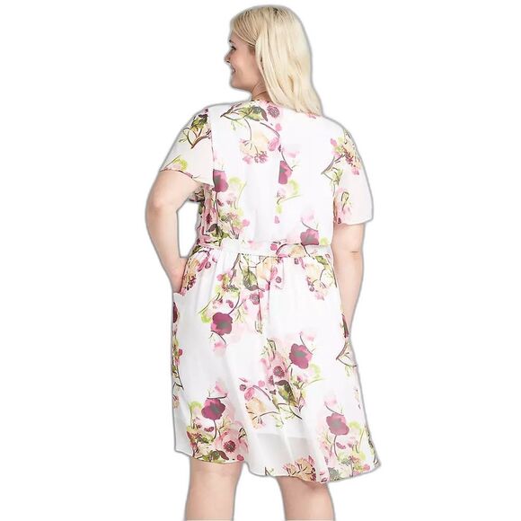 Lane Bryant White Chiffon Floral button up Flutter Sleeve Dress Women’s Size 14 - Picture 3 of 13